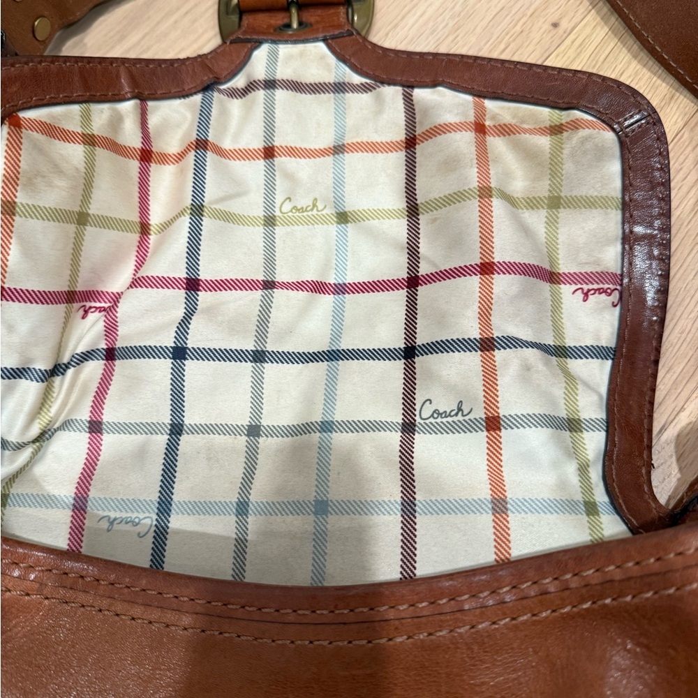 Coach Becker Legacy Tattersall Leather Buckle Shoulder Bag in Whiskey - Picture 8 of 11